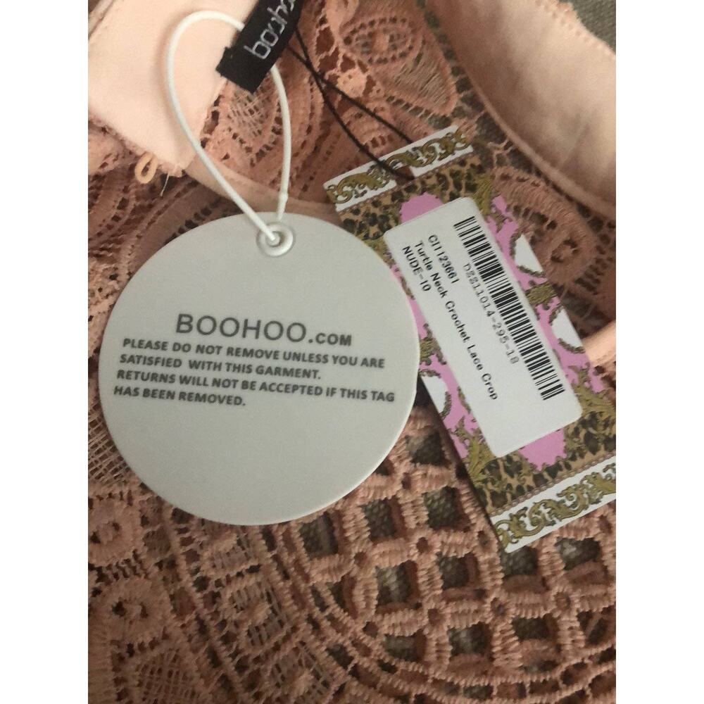 NWT Boohoo TURTLE NECK CROCHET LACE CROP TOP size 6 - Picture 7 of 11